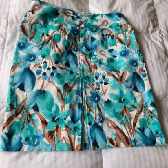 Laura Petites Floral Blue Green Front Slit Pocket Knee Length Midi Pencil Skirt - Picture 2 of 15